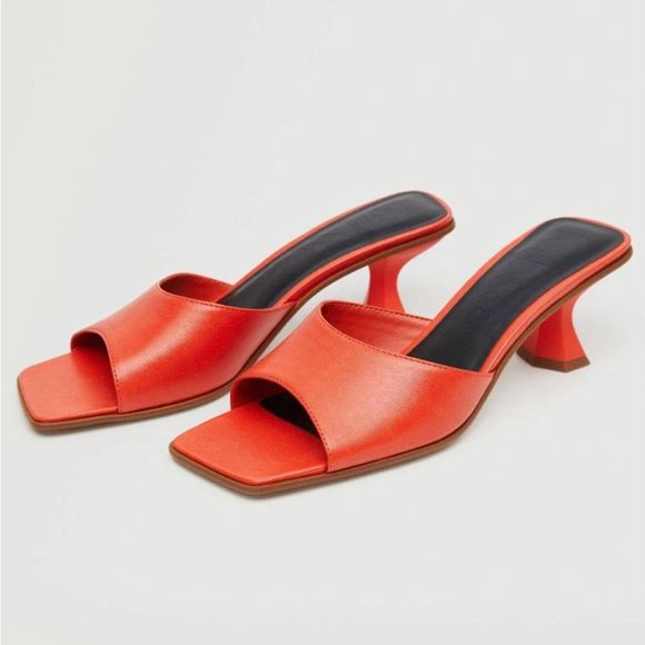 Mango Shoes - Mango Pele Square Toe Heeled Mules Orange Size 37 (US 6.5)